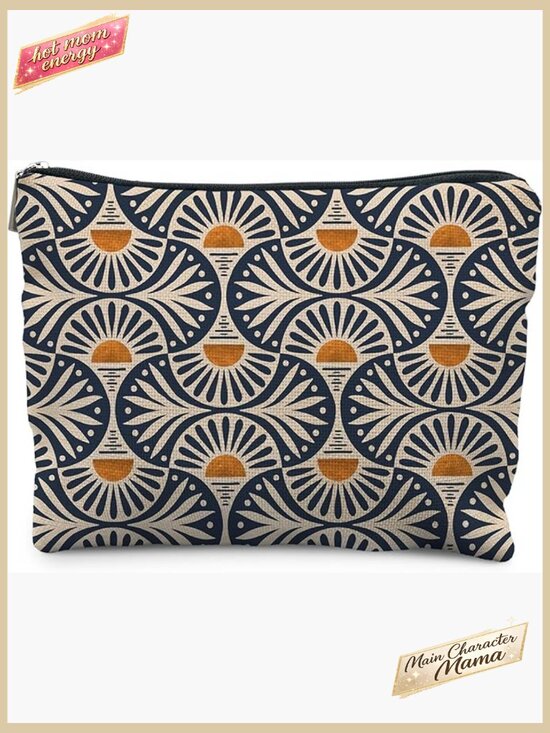 Handbags - Boho Linen Makeup Bag Waterproof Cosmetic Pouch Sunset Leaf Aesthetic